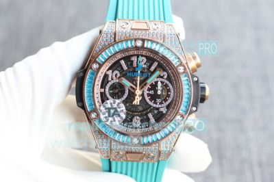 Hublot Big Bang Unico King Blue Diamonds Replica Watch 45MM Rose Gold Case